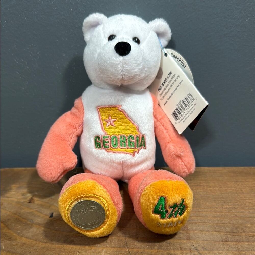 Limited Treasures 1999 quarter on right foot 4th state embroidered coin bear NWT